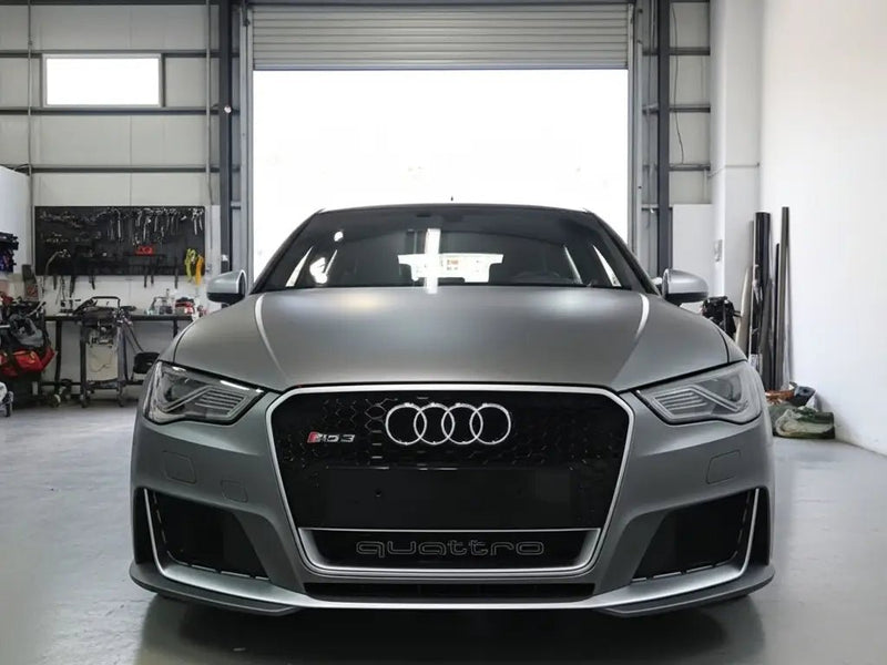 Audi RS3 wrapped in Hexis Satin HX20000 Metallic Grey vinyl wrap HX20G03S