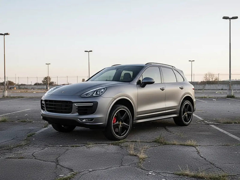 Porsche Cayenne wrapped in Satin HX20000 Argentic Grey vinyl wrap HX20G04S