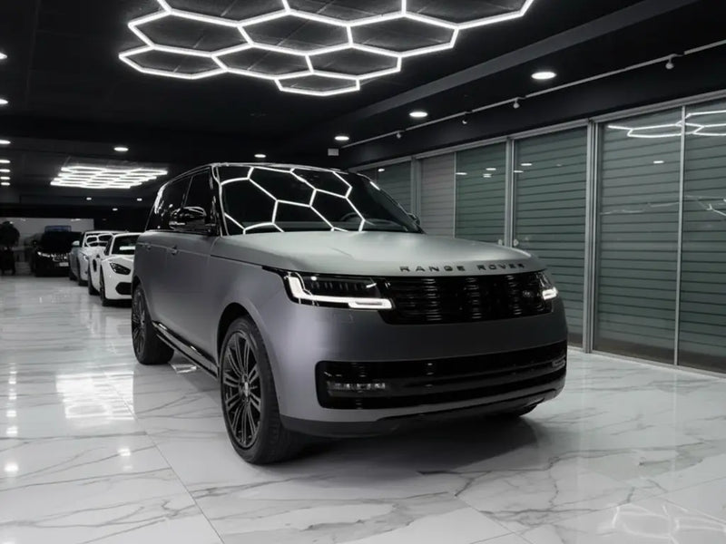 Range Rover wrapped in Satin HX20000 Argentic Grey wrap film HX20G04S