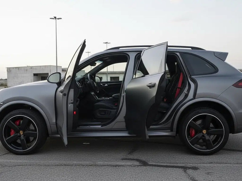 Porsche Cayenne wrapped in Satin HX20000 Argentic Grey restyling film HX20G04S
