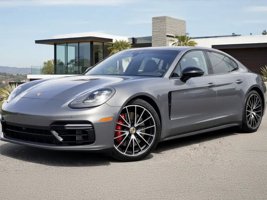 Porsche Panamera wrapped in Hexis Gloss HX20000 Pleaides Grey vinyl wrap HX20G12B
