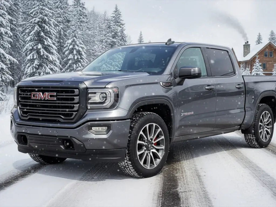 GMC Sierra wrapped in Hexis Gloss HX20000 Pleaides Grey wrap film HX20G12B