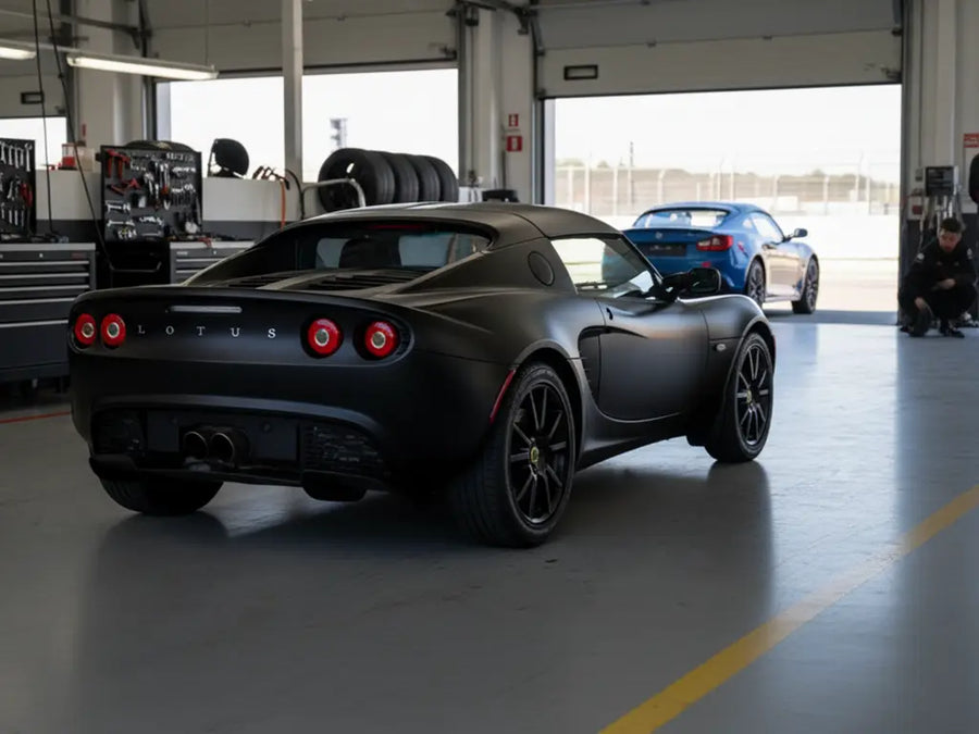 Lotus Elise wrapped in Hexis Satin HX20000 Alloy Grey Wet automotive vinyl film HX20G15W