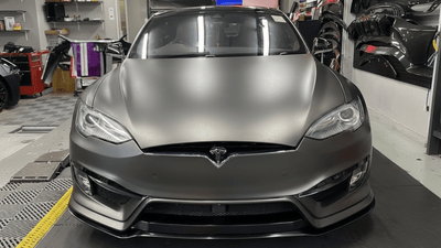 Tesla S wrapped in Matte HX20000 Metallic Anthracite Gray vinyl wrap HX20GANM