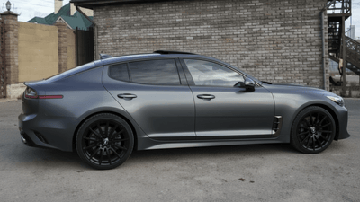 Kia Stinger wrapped in Matte HX20000 Metallic Anthracite Gray car wrap film HX20GANM