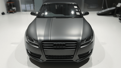 Audi A5 wrapped in Hexis Matte HX20000 Metallic Anthracite Gray car wrap film HX20GANM