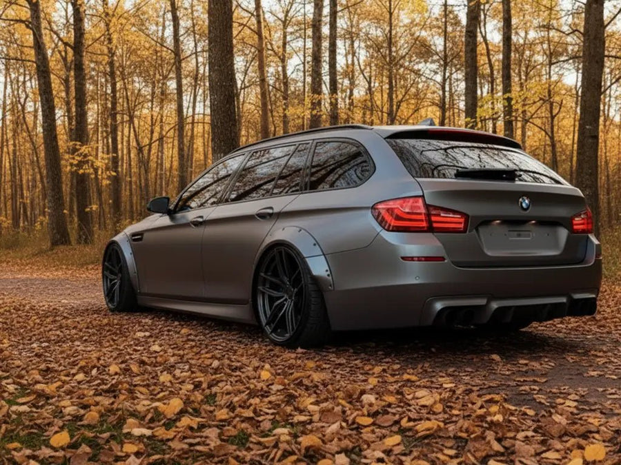 BMW 5 Series Touring wrapped in Hexis Matte HX20000 Frozen Grey restyling film HX20GGIM