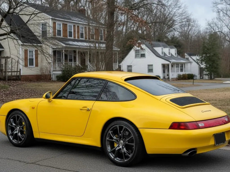 Porsche 911 Carrera wrapped in Matte HX20000 Yellow Jaipur car wrap film HX20JJAM