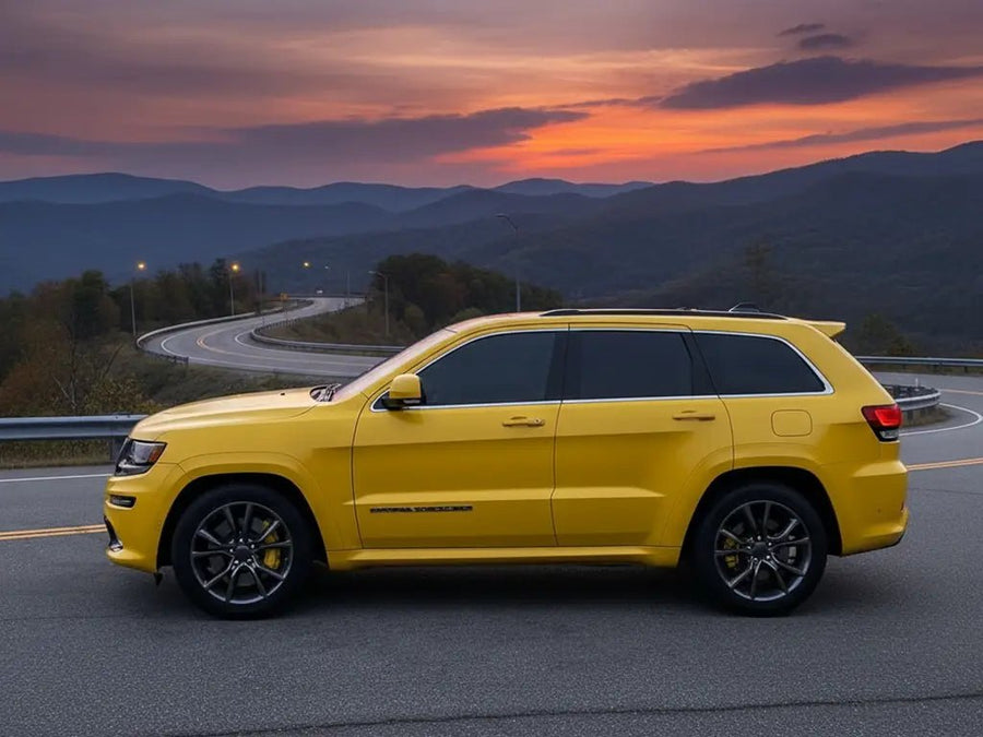Jeep Grand Cherokee wrapped in Hexis Matte HX20000 Yellow Jaipur car wrap film HX20JJAM