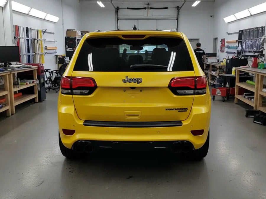 DIY Jeep Grand Cherokee Trackhawk wrapped in Matte HX20000 Yellow Jaipur wrap film HX20JJAM