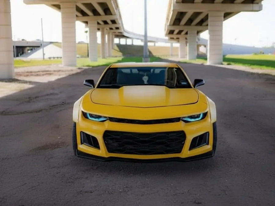 Chevrolet Camaro wrapped in Matte HX20000 Yellow Jaipur wrap film HX20JJAM detail