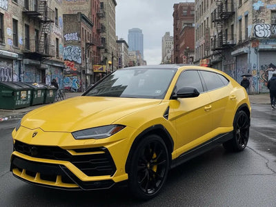 DIY Lamborghini Urus wrapped in Gloss HX20000 Honey Yellow automotive vinyl film HX20JMIB