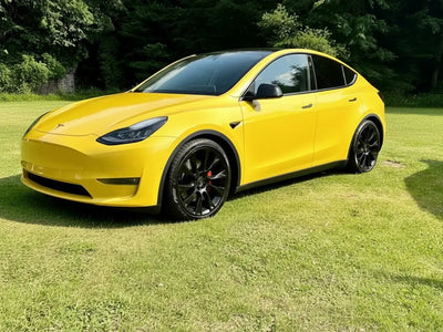 DIY Tesla Y wrapped in Gloss HX20000 Honey Yellow car wrap film HX20JMIB