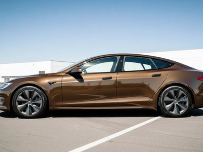 DIY Tesla S wrapped in Gloss HX20000 Coffee Brown automotive vinyl film HX20MCAB detail