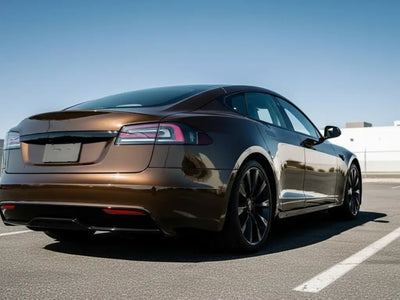 Tesla S wrapped in Hexis Gloss HX20000 Coffee Brown car wrap film HX20MCAB