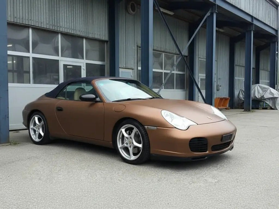 Porsche 911 Cabriolet wrapped in Hexis Matte HX20000 Marrakesh Brown automotive vinyl film HX20MMAM