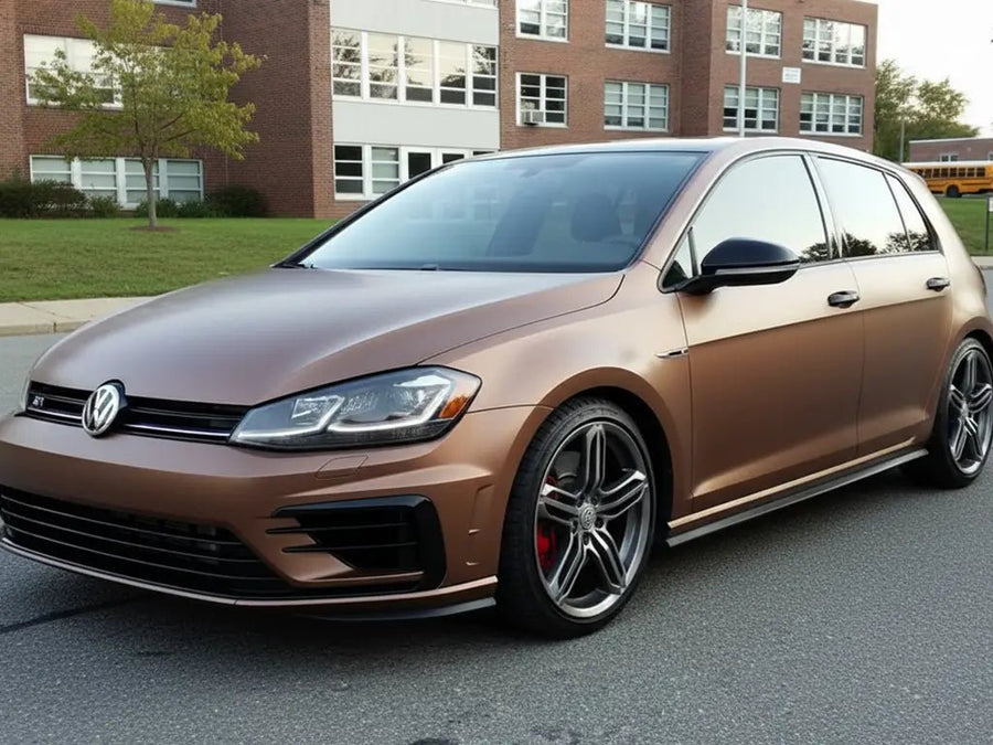 DIY Volkswagen Golf R wrapped in Matte HX20000 Marrakesh Brown restyling film HX20MMAM