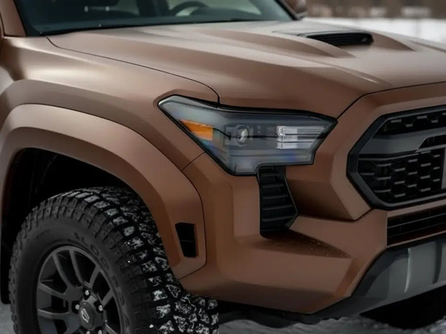 Toyota Tacoma wrapped in Hexis Matte HX20000 Marrakesh Brown automotive vinyl film HX20MMAM