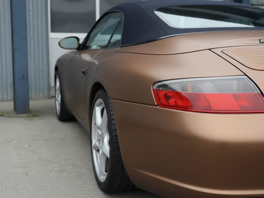 Porsche 911 wrapped in Matte HX20000 Marrakesh Brown vinyl wrap HX20MMAM