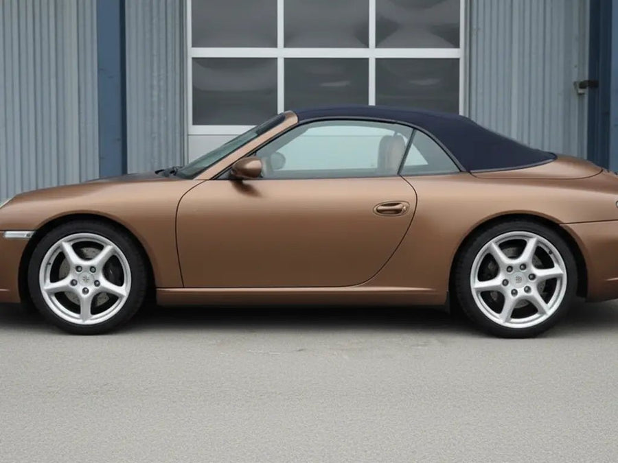 Porsche 911 Cabriolet wrapped in Hexis Matte HX20000 Marrakesh Brown automotive vinyl film HX20MMAM detail