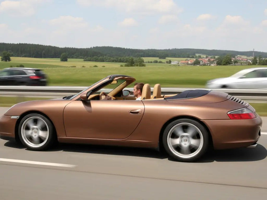 Porsche 911 Cabriolet wrapped in Hexis Matte HX20000 Marrakesh Brown vinyl wrap HX20MMAM