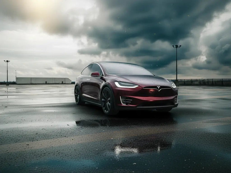 Tesla X wrapped in Gloss HX20000 Vampire Black wrap film HX20N03B detail