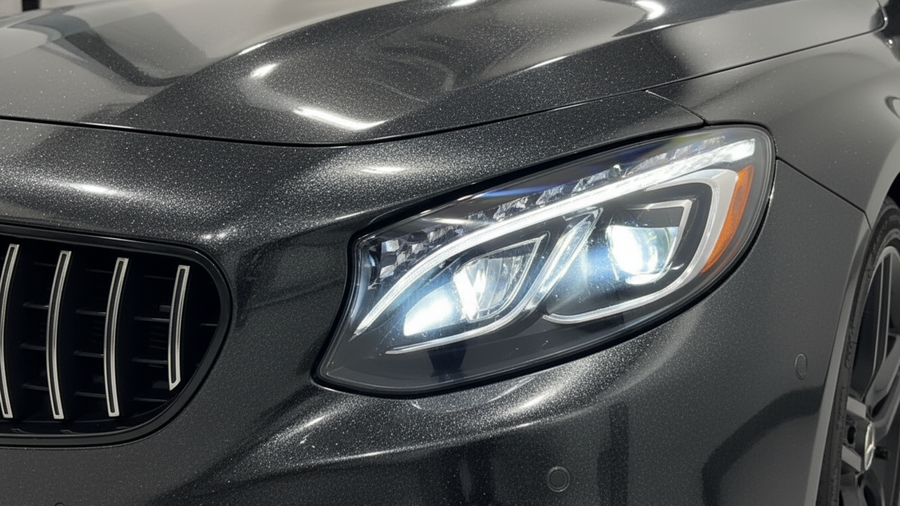 DIY Mercedes-Benz S-Class wrapped in Gloss HX20000 Catechu Black automotive vinyl film HX20NCAB