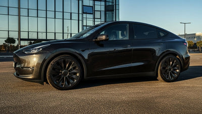 Tesla Y wrapped in Gloss HX20000 Catechu Black vinyl wrap HX20NCAB
