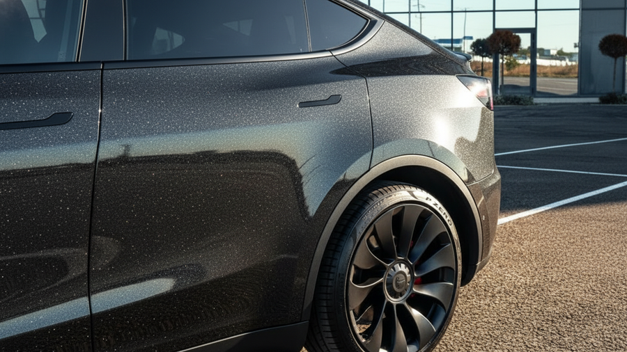 DIY Tesla Y wrapped in Gloss HX20000 Catechu Black restyling film HX20NCAB