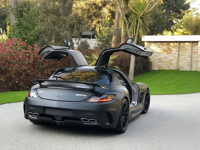 Mercedes-Benz SLS AMG wrapped in Hexis Matte HX20000 Deep Black restyling film HX20NPRM