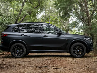 DIY BMW X5 wrapped in Matte HX20000 Deep Black vinyl wrap HX20NPRM