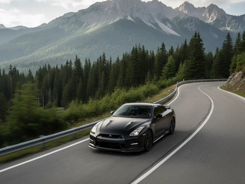 Nissan GT-R wrapped in Hexis Satin HX20000 Deep Black restyling film HX20NPRS