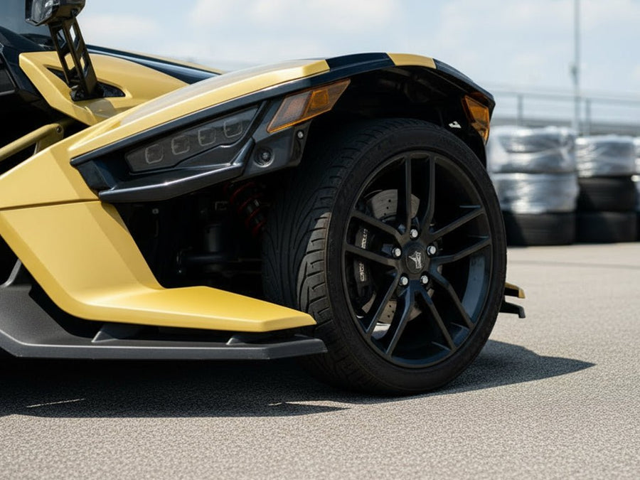 DIY Polaris Slingshot wrapped in Gloss HX20000 Zeus Gold restyling film HX20P001