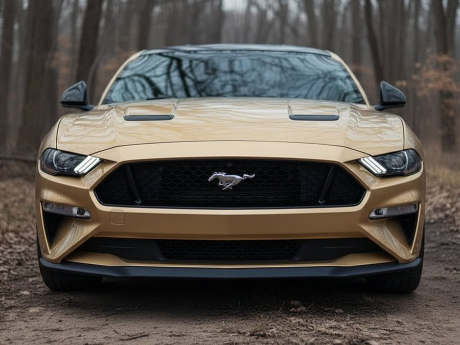 DIY Ford Mustang wrapped in Gloss HX20000 Zeus Gold car wrap film HX20P001