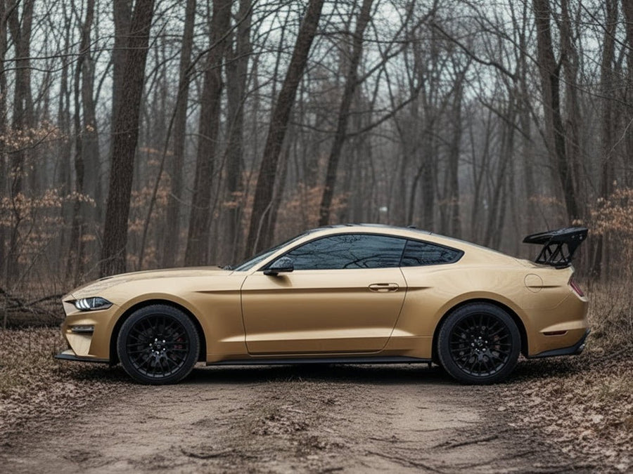 Ford Mustang wrapped in Gloss HX20000 Zeus Gold vinyl wrap HX20P001