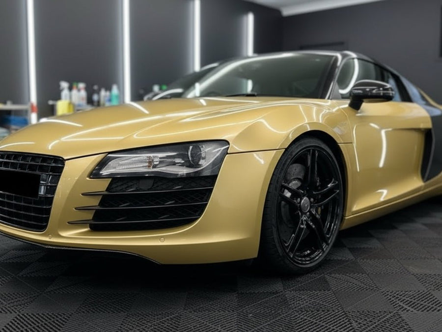 DIY Audi R8 wrapped in Gloss HX20000 Zeus Gold vinyl wrap HX20P001