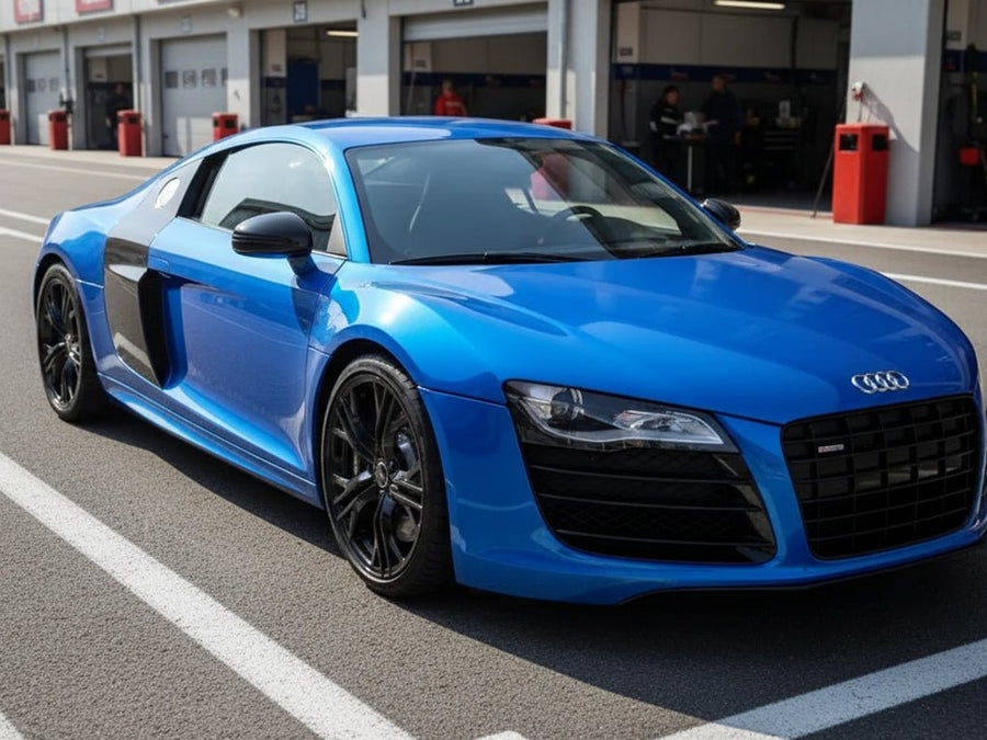 Audi R8 wrapped in Hexis Gloss HX20000 Apollo Blue restyling film HX20P004