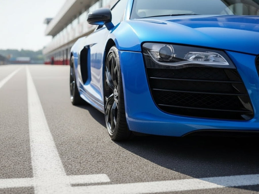 Audi R8 wrapped in Gloss HX20000 Apollo Blue car wrap film HX20P004 detail