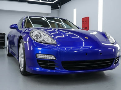 DIY Porsche Panamera wrapped in Gloss HX20000 Triton Blue wrap film HX20P005
