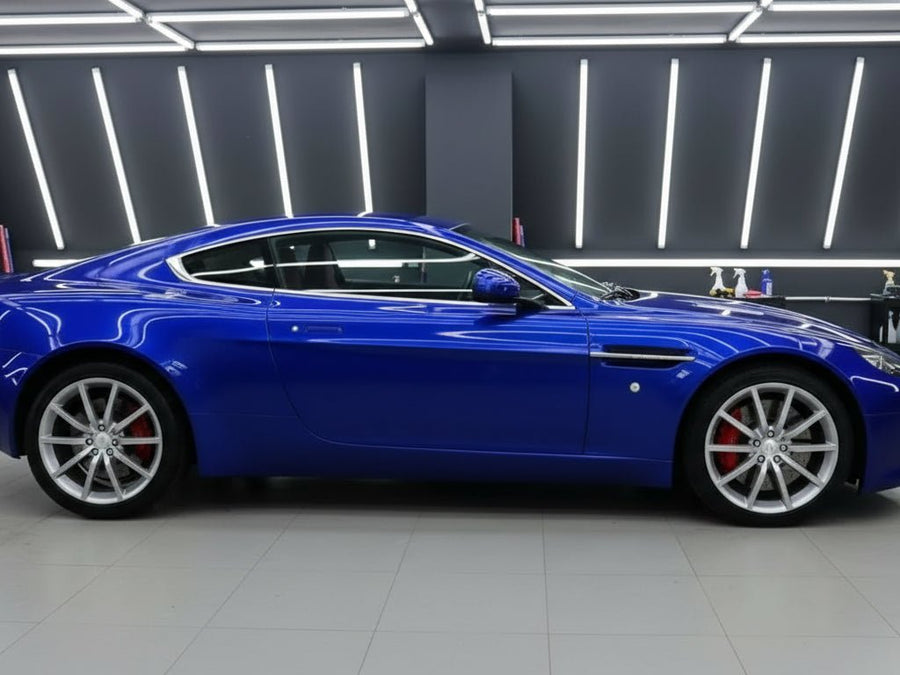 DIY Aston Martin V8 Vantage wrapped in Gloss HX20000 Triton Blue car wrap film HX20P005