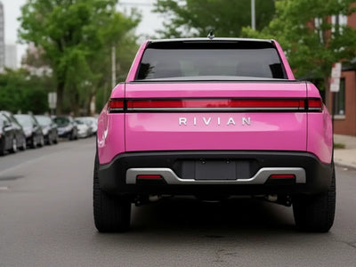 Rivian R1T wrapped in Hexis Gloss HX20000 Candy Pink car wrap film HX20PCAB