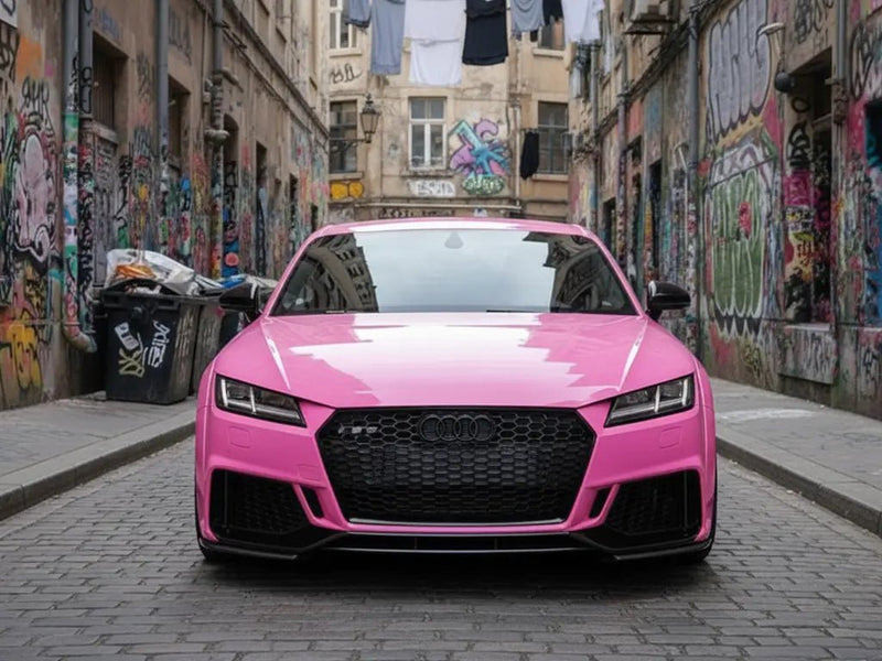 Audi TT wrapped in Hexis Gloss HX20000 Candy Pink car wrap film HX20PCAB