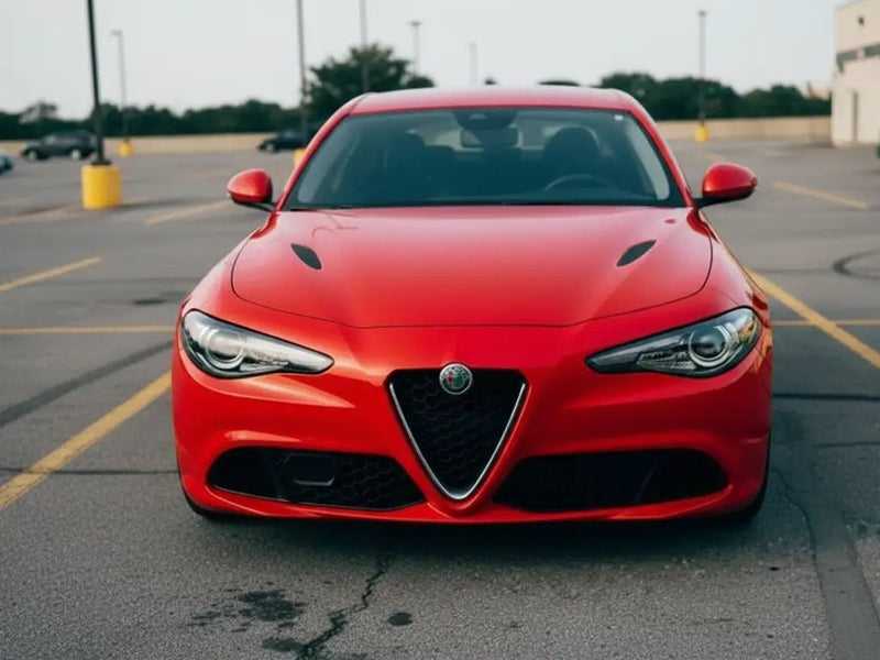 Alfa Romeo Giulia wrapped in Hexis Gloss HX20000 Race Red vinyl wrap HX20R05B