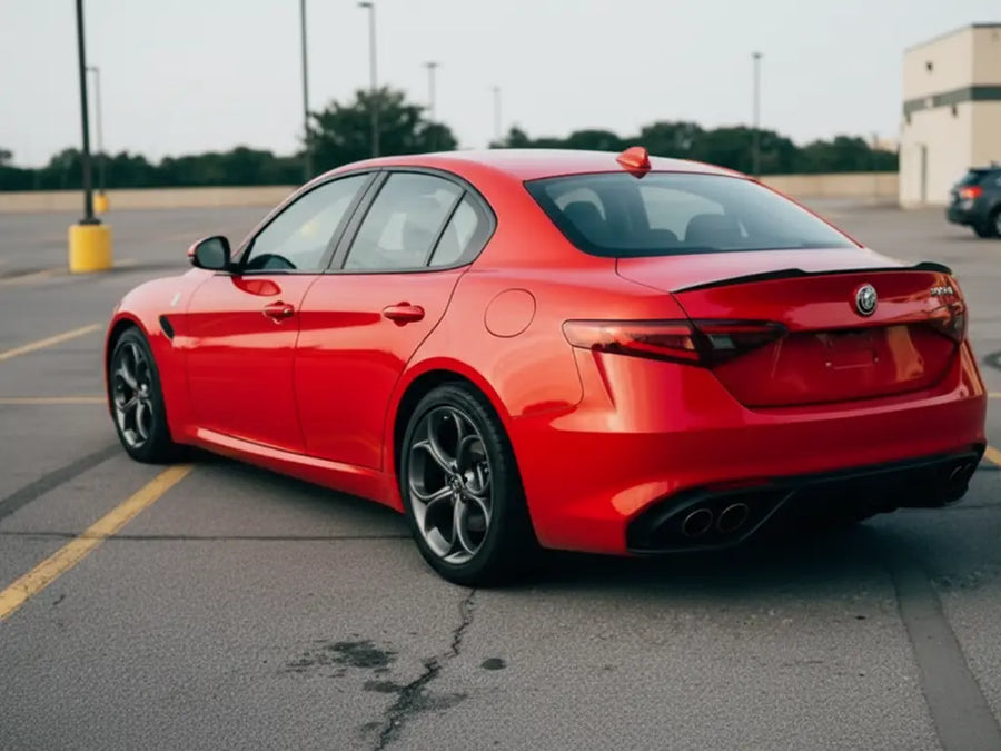 DIY Alfa Romeo Giulia Quadrifoglio wrapped in Gloss HX20000 Race Red restyling film HX20R05B