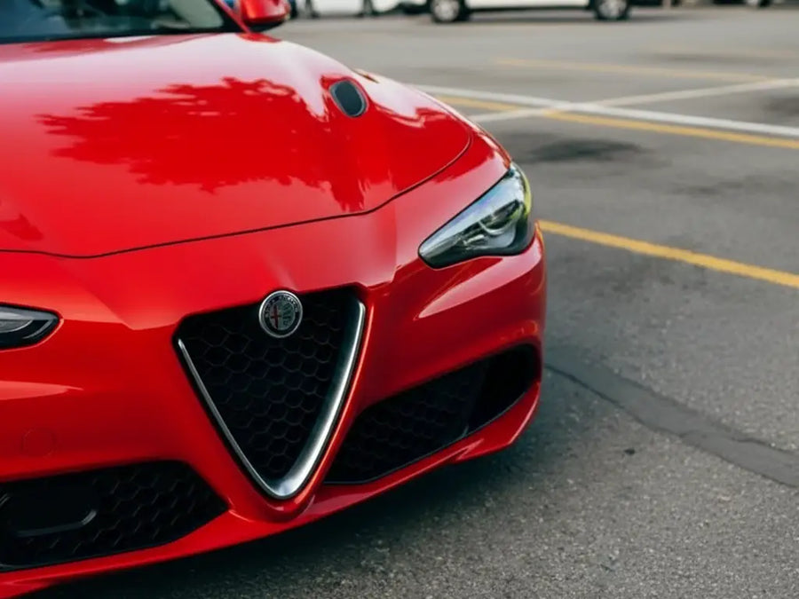 Alfa Romeo Giulia wrapped in Gloss HX20000 Race Red car wrap film HX20R05B