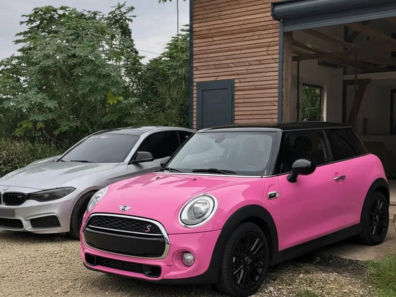 Mini Cooper S wrapped in Gloss HX20000 Lady Pink automotive vinyl film HX20R11B