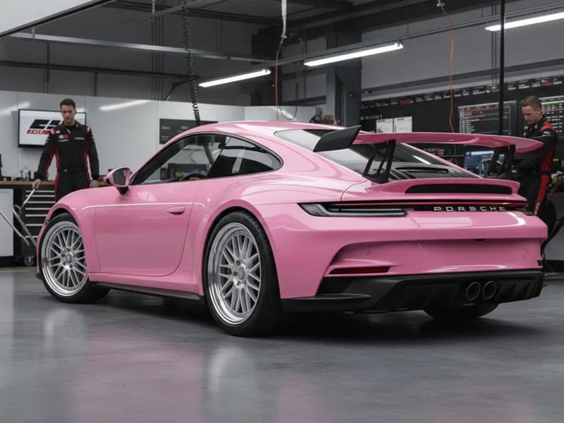 DIY Porsche 911 GT3 wrapped in Gloss HX20000 Lady Pink automotive vinyl film HX20R11B