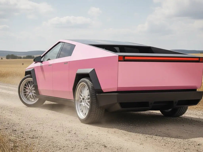 DIY Tesla Cybertruck wrapped in Gloss HX20000 Lady Pink restyling film HX20R11B