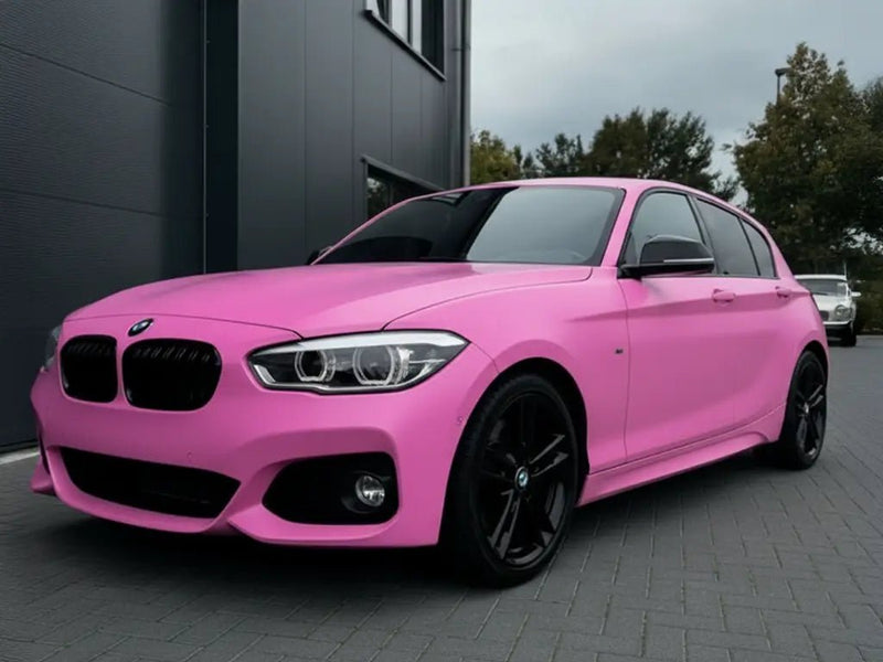 BMW 1 Series wrapped in Hexis Satin HX20000 Lady Pink vinyl wrap HX20R11S