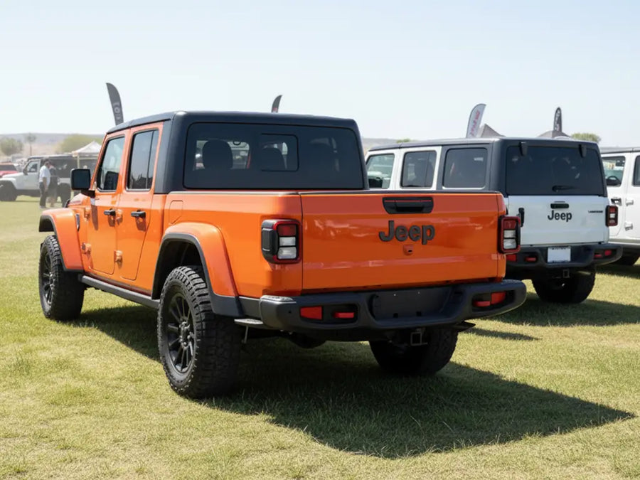Jeep Gladiator wrapped in Hexis Gloss HX20000 Light Red restyling film HX20R21B
